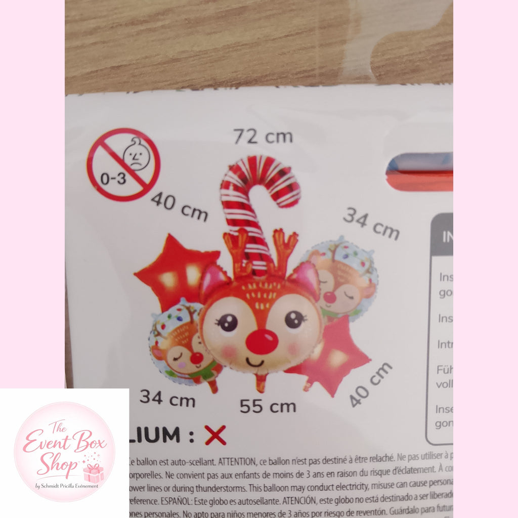 Lot de 6 ballons spécial Noël – Renne, étoiles et sucre d'orge
