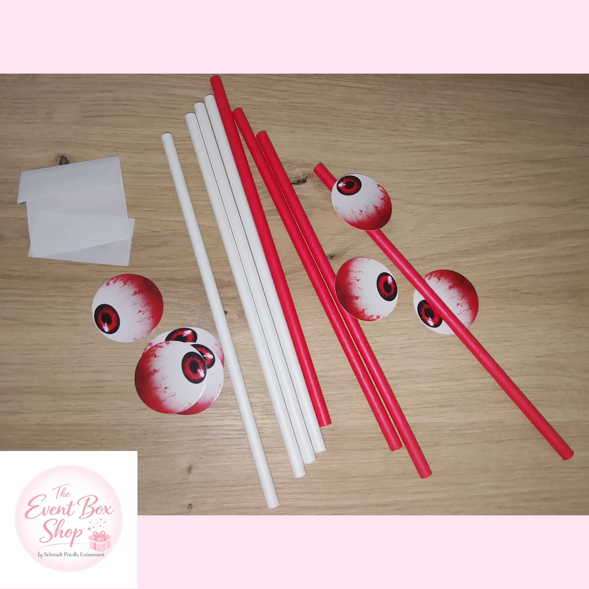 Pailles 3D yeux de monstre Halloween blanches et rouges