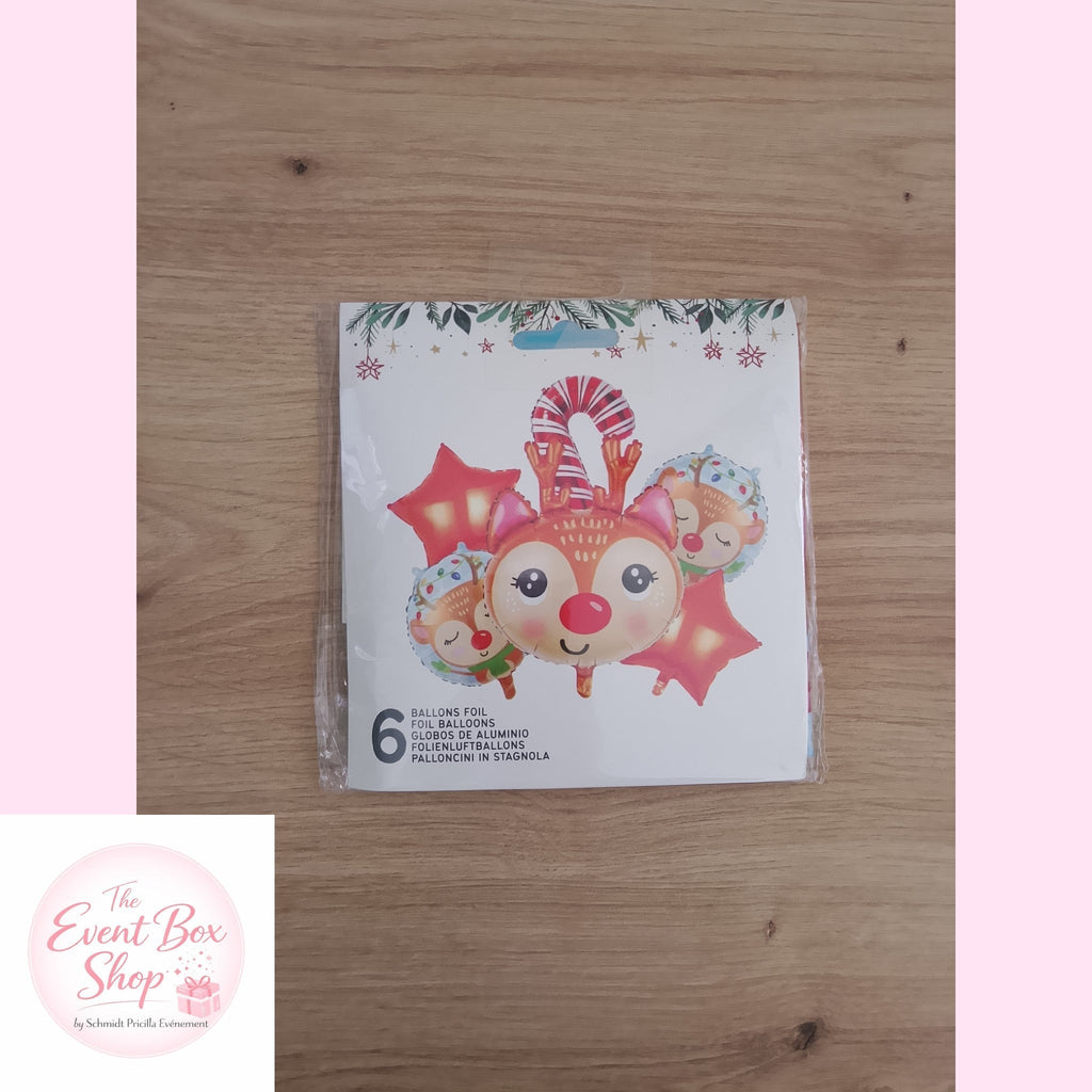 Lot de 6 ballons spécial Noël – Renne, étoiles et sucre d'orge