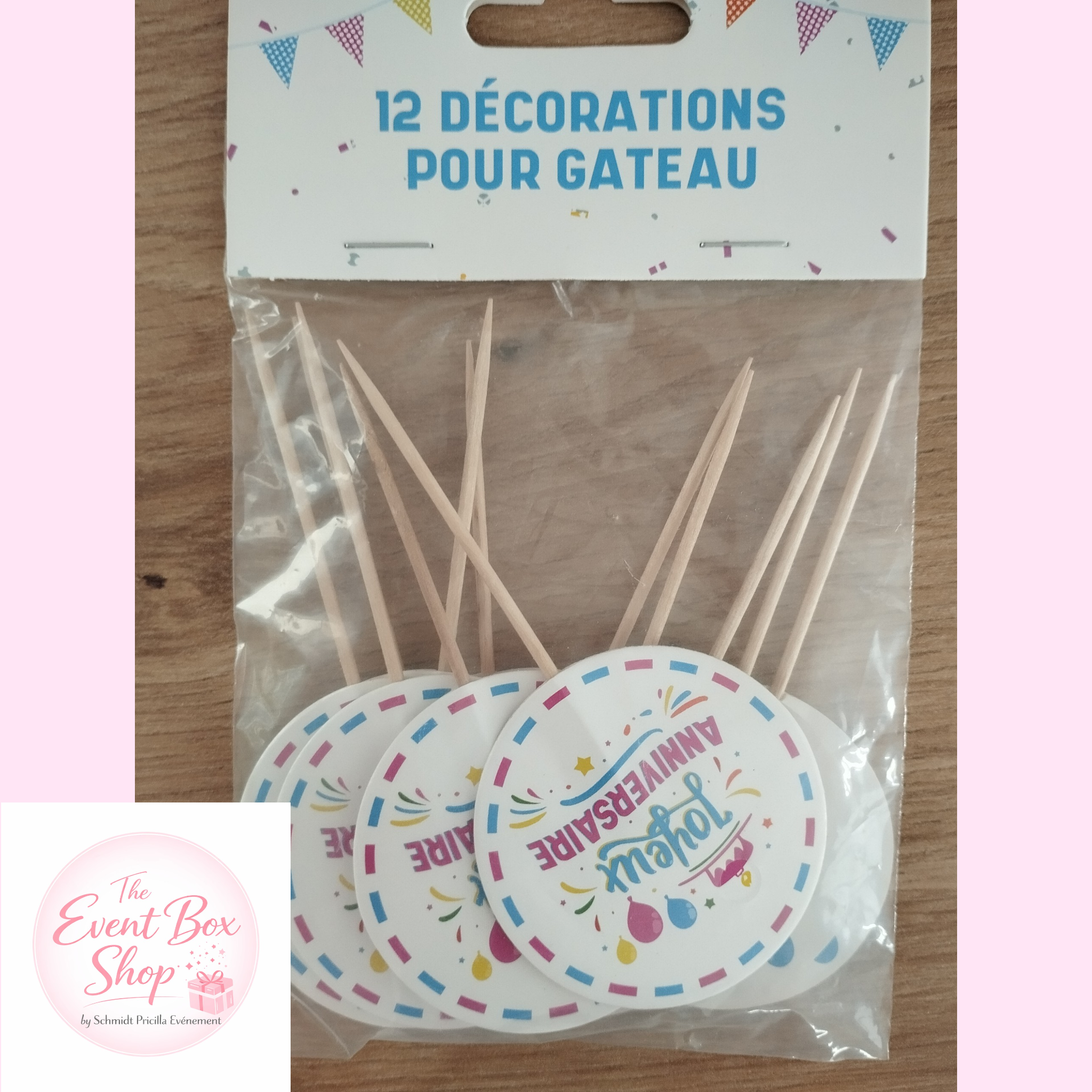 Lot 12 Cake Toppers "Joyeux Anniversaire"