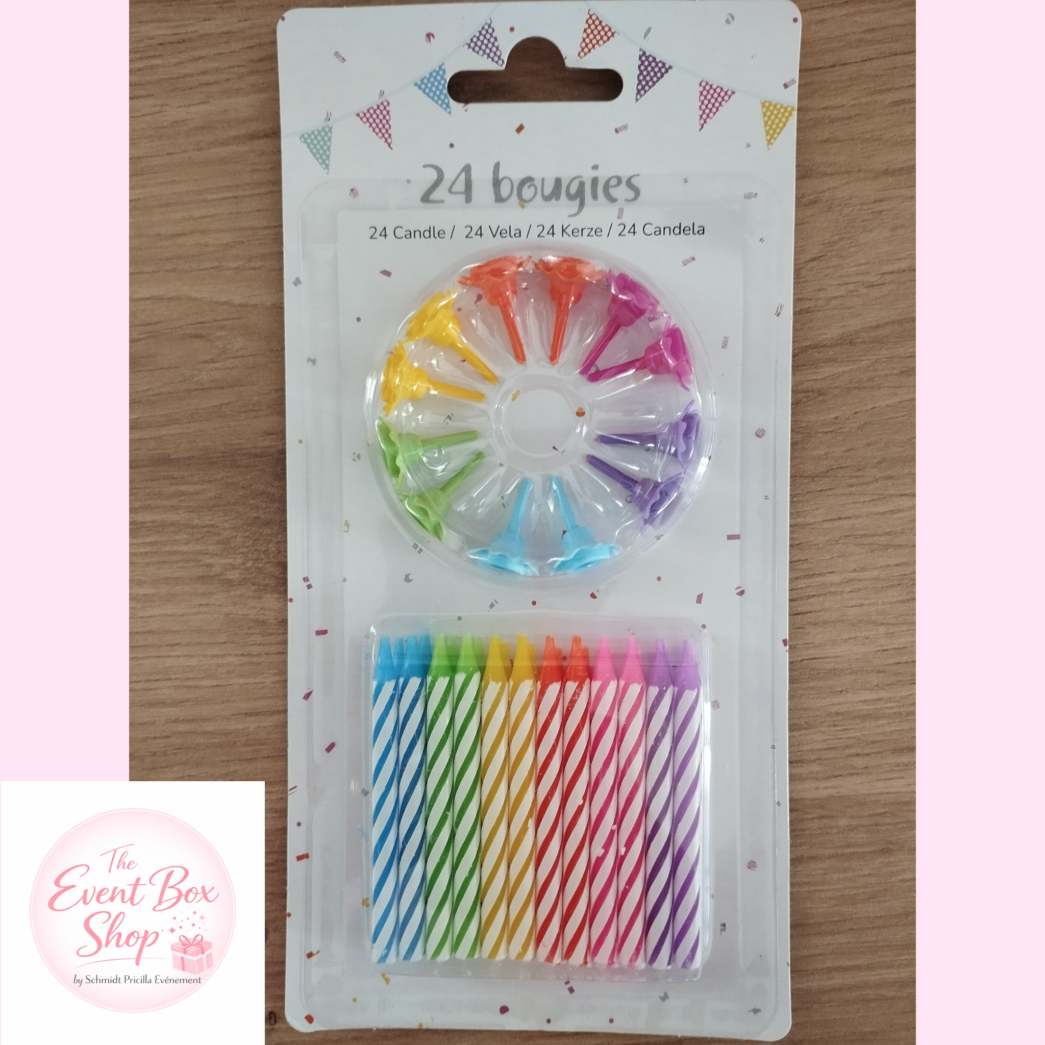 Lot 24 Bougies Arc-en-ciel + 12 Supports